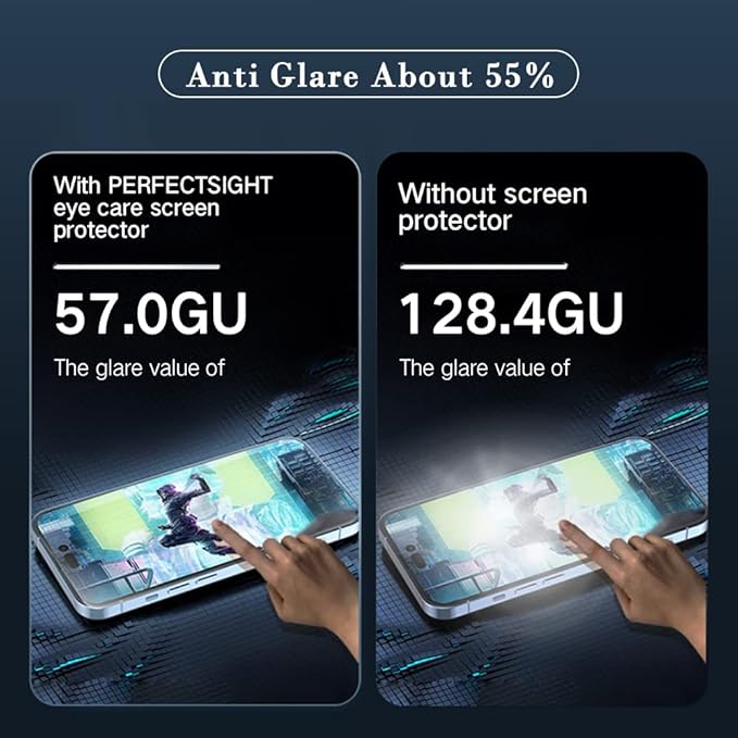 PERFECTSIGHT Sapphire Anti Glare Anti Blue Light Screen Protector Designed for iPhone 14 Pro - Eye Protection Diamond Hard Tempered Glass - Matte Military Grade Shatterproof Bubble Free (6.1 inch)