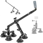 BRCOVAN Suction Cup Car Camera Mount Kit with Metal Extendable Selfie Stick, Dual Aluminum Alloy Arm, with Action Camera Adapter & 1/4"-20 Camera Thread, with Flagpole Accessories