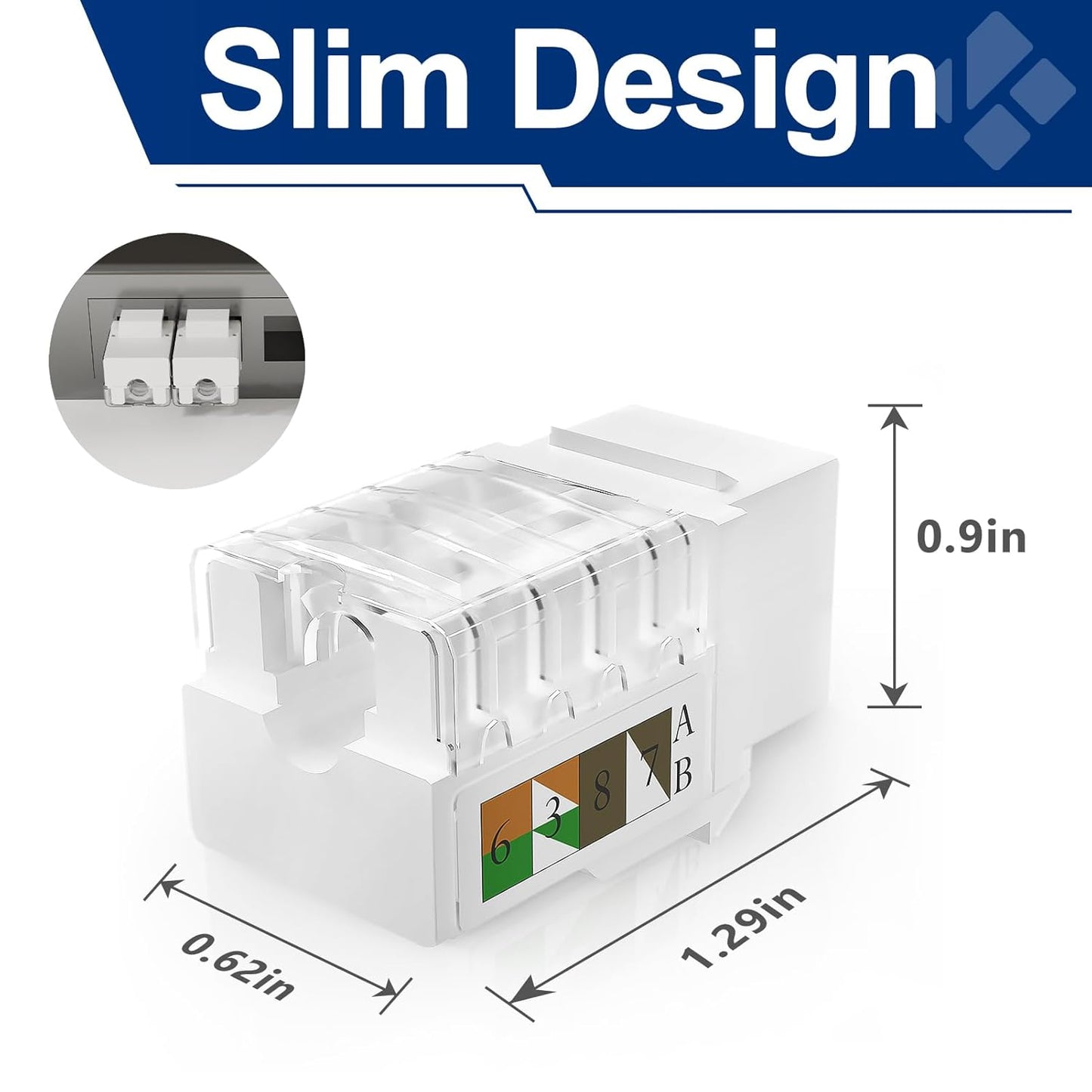 Keystone Jack 25-Pack, RJ45 Cat6 Keystone Jacks, Cat6 Ethernet Jack 90 Degree Punch Down Stand for Patch Panel & Wall Plate, White