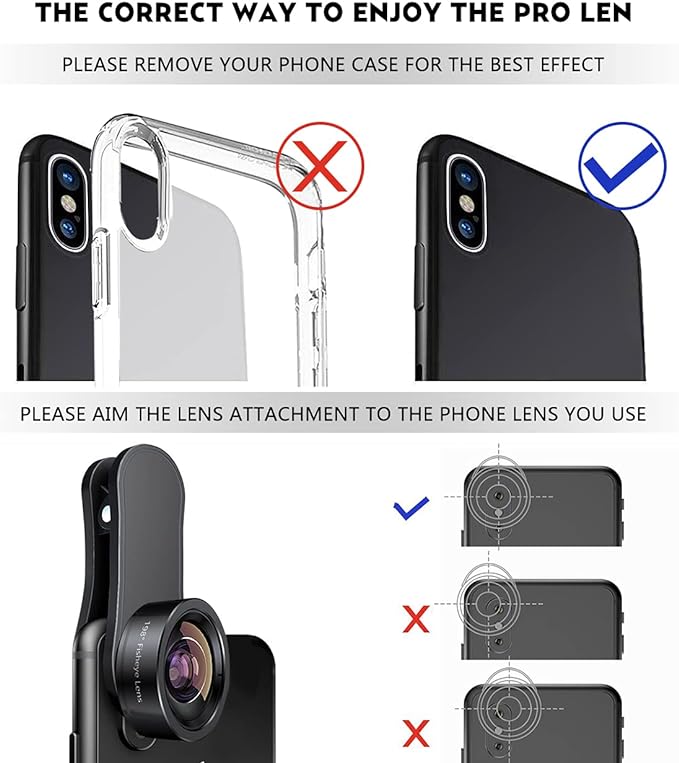 KEYWING Fisheye Lens 198° Fish Eye Phone Camera Lens Kit for iPhone Fish Bowl Camera Lens Attachments for iPhone 7 8 x xr 11 12 13 pro max Samsung Smartphone Black