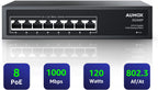 8 Port Gigabit PoE Switch, 8 Port PoE 120W, Gigabit Ethernet Unmanaged Network Switch, Plug and Play, Sturdy Metal Housing, Traffic Optimization