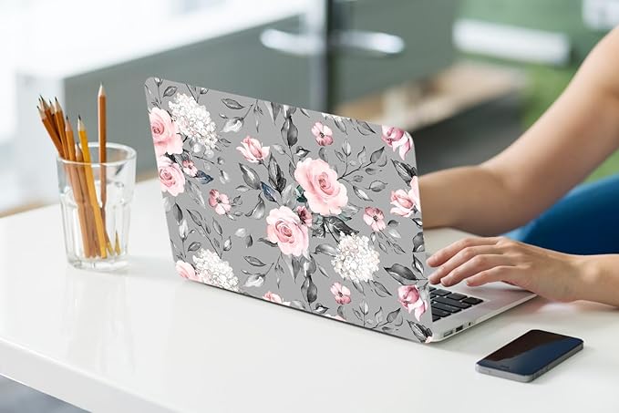 LanBaiLan Compatible for MacBook Pro 13 inch with Touch Bar 2022 2021 2020 2019 2018 2017 2016 Release M1 M2 A2338 A2289 A2251 A2159 A1989 A1706 A1708 Protective Case & Keyboard Cover, Grey Flowers