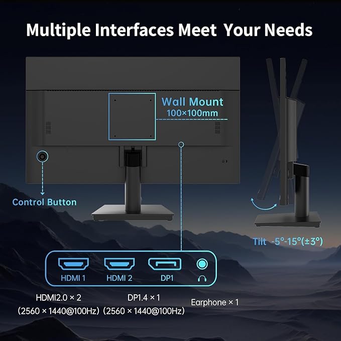 KTC 27 Inch QHD(2560 * 1440) 100Hz Computer Monitor - IPS Panel, Anti-Blue Light Screen, 100% High Color Gamut, 123% sRGB, Support FreeSync and GSync, PC Monitor for Casual Gaming and Working