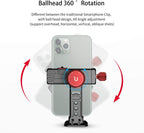 Cell Phone Tripod Mount, ULANZI ST-14 Smartphone Tripod Mount Adapter Aluminum with Cold Shoe, 360° Cell Phone Stand Holder Clamp for iPhone16 15 14 13 12 11 Max Pro iPhone X XR Xs 6 7 Plus