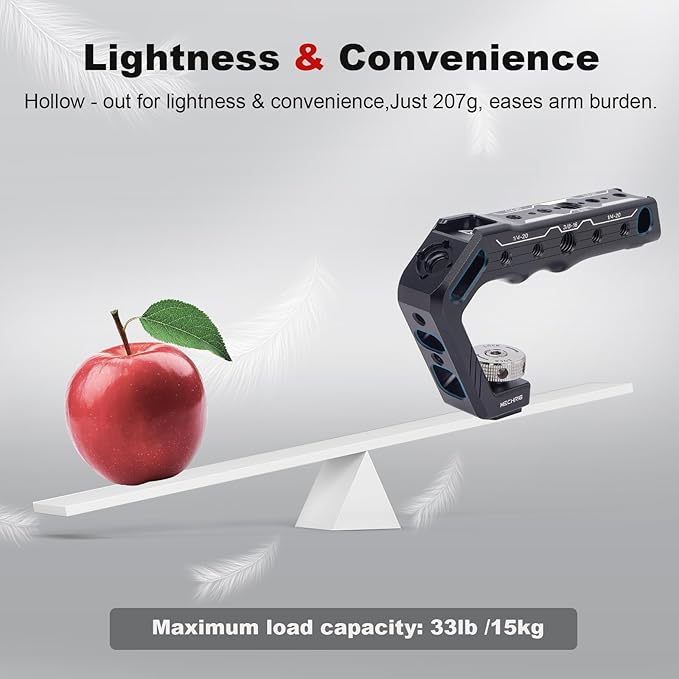 Cold Shoe Camera Handle Grip with ARRI Pin & Triple Threads - CNC Aluminum Top Handle for DSLR/Camera Cage/Monitor/Microphone (15kg Load) 62078