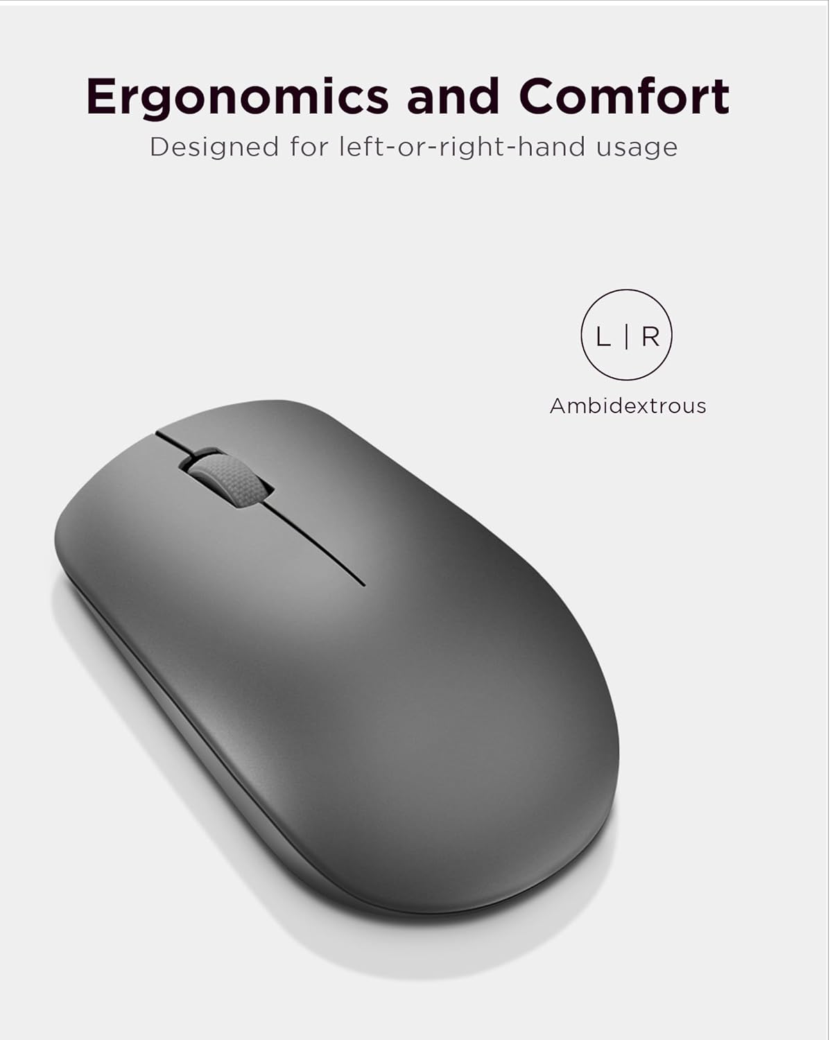 Lenovo 530 Full Size Wireless Computer Mouse for PC, Laptop, Computer with Windows - 2.4 GHz Nano USB Receiver - Ambidextrous Design - 12 Months Battery Life - Graphite Grey