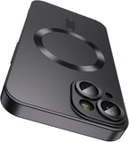 Magnetic for iPhone 14 Plus Case [Compatible with MagSafe][Built-in Camera Lens Protector] Slim Soft Silicone Bumper Shockproof Metallic Luster Phone Case (Black)