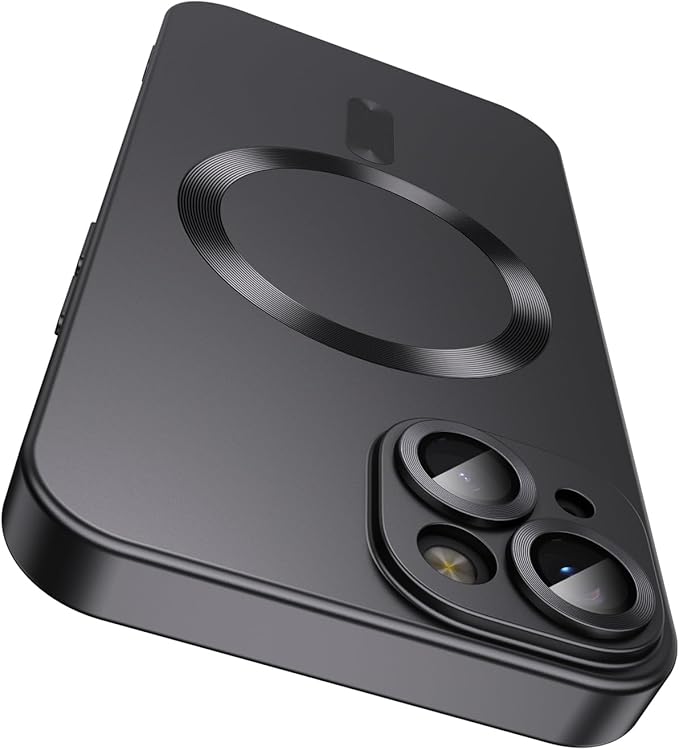 Magnetic for iPhone 14 Plus Case [Compatible with MagSafe][Built-in Camera Lens Protector] Slim Soft Silicone Bumper Shockproof Metallic Luster Phone Case (Black)
