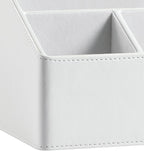 PU Leather Desk Organizer, Luxury Remote Control Holder for Home, Office Desk Accessories Table Caddy Bedside Nightstand Organizer (White)