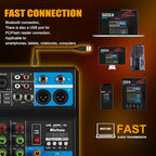 Mini audio DJ mixer Sound Board Console System,5 Channel 48V Phantom Power with Bluetooth USB MP3 Stereo live DJ Studio Streaming for professional recording party KTV stage