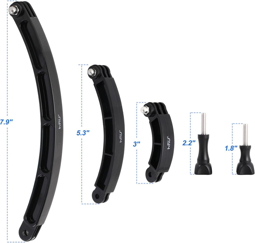 HSU 3 in 1 Curved Extension Arm Kit, Extension Pivot Arm Adjustable Monopod Bracket for GoPro Hero 13/12/11/10/9/8/7/6/5 Black, Session 5/4, DJI Osmo Action and More