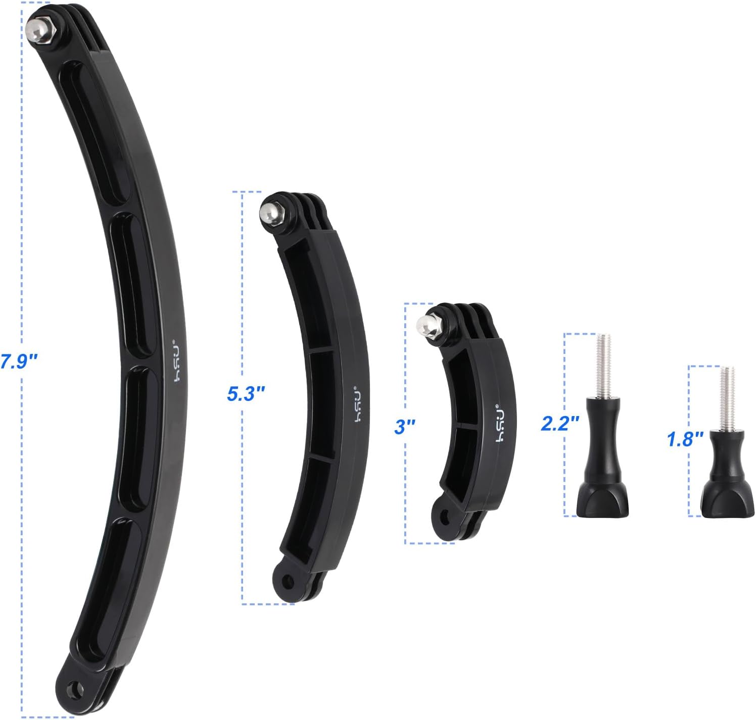 HSU 3 in 1 Curved Extension Arm Kit, Extension Pivot Arm Adjustable Monopod Bracket for GoPro Hero 13/12/11/10/9/8/7/6/5 Black, Session 5/4, DJI Osmo Action and More