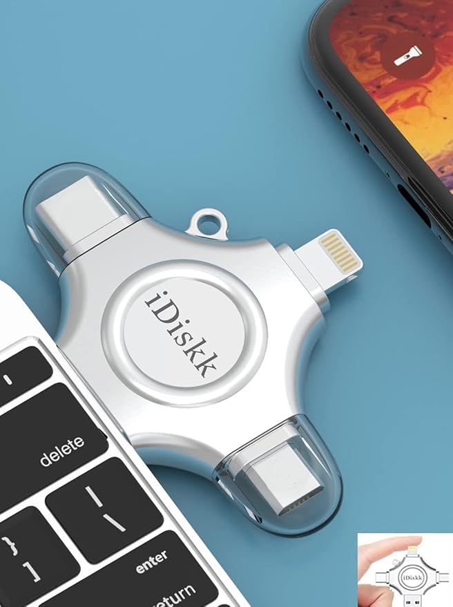 【1T B App*le Certified】 iDiskk 1T Photo Memory Stick for iPhone USB Flash Drive for USB-C iPad Android, Samsung USB for iPhone 16/15/14/13/13 pro/12/12 pro/12 mini/11/11/Pro/XR/X, Photo Stick for PC