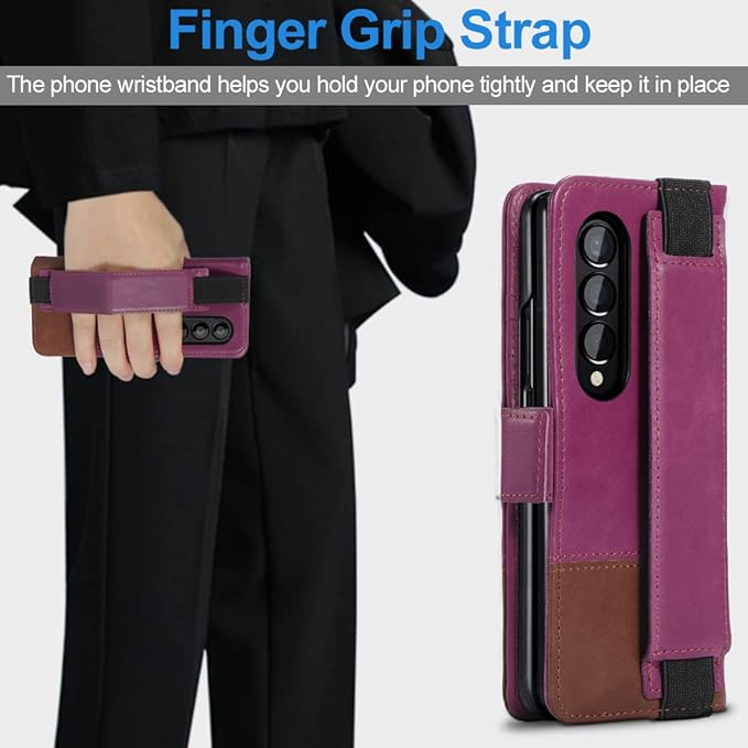 KEZiHOME for Samsung Galaxy Z Fold 4 Case, Genuine Leather Wallet Case [RFID Blocking] with Card Holder Flip Kickstand Magnetic Cover Compatible with Samsung Z Fold 4 5G (Purple/Brown)