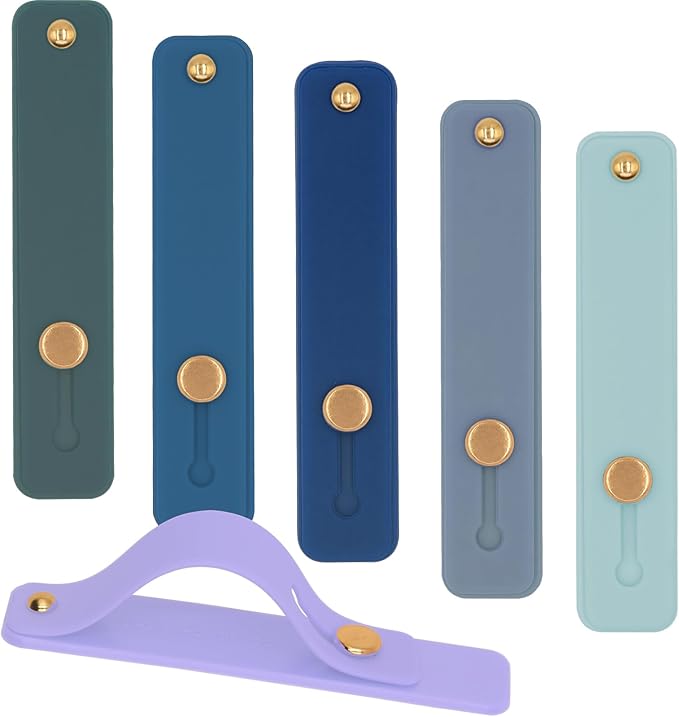 Phone Finger Holder Grip Handle Kickstand for iPhone Case, Mobile Phone Fin with Silicone Hand Band Strap, Silicone Cellphone Knob Loops for Back of Phone - 6 Pack Blue