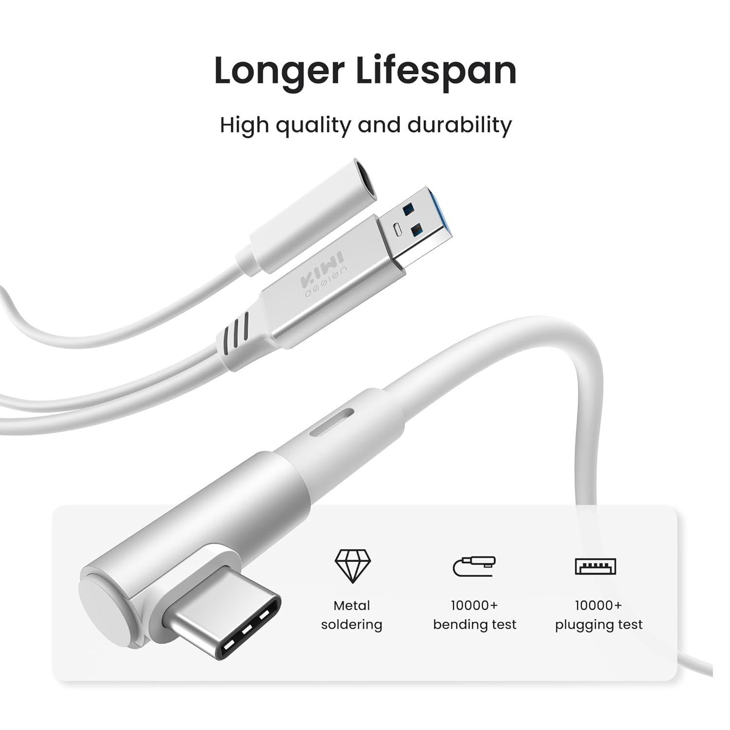 KIWI design Link Cable with Charging 16FT Compatible with Meta Quest 3S/3/2/Pro/Pico 4 Accessories and PC/SteamVR, USB 3.0 to USB C Link Cable with 5Gbps Super Speed for Extended Gameplay, White