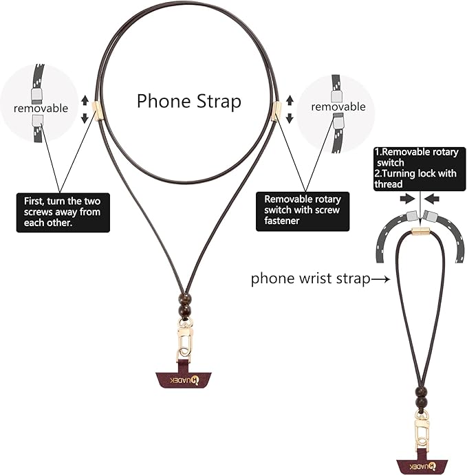 Leather cell phone lanyard Detachable Phone Chain Strap 2-in-1 Phone Chain Wristlet