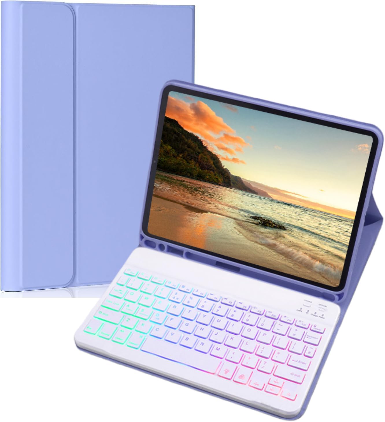 Keyboard Case for Galaxy Tab A9+/A9 Plus 11 Inch 2023, Slim Lightweight 7 Color Rainbow Backlight Detachable Magnetic Bluetooth Keyboard Cover with S Pen Holder,Purple