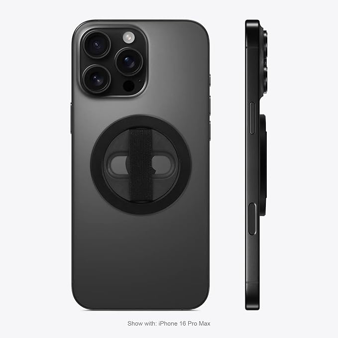 Lite 2 Magnetic Phone Grip, [Elastic Finger Strap] Phone Loop Holder, Compatible with Magsafe Series iPhone 16 15 14 13 12 Pro max, Black