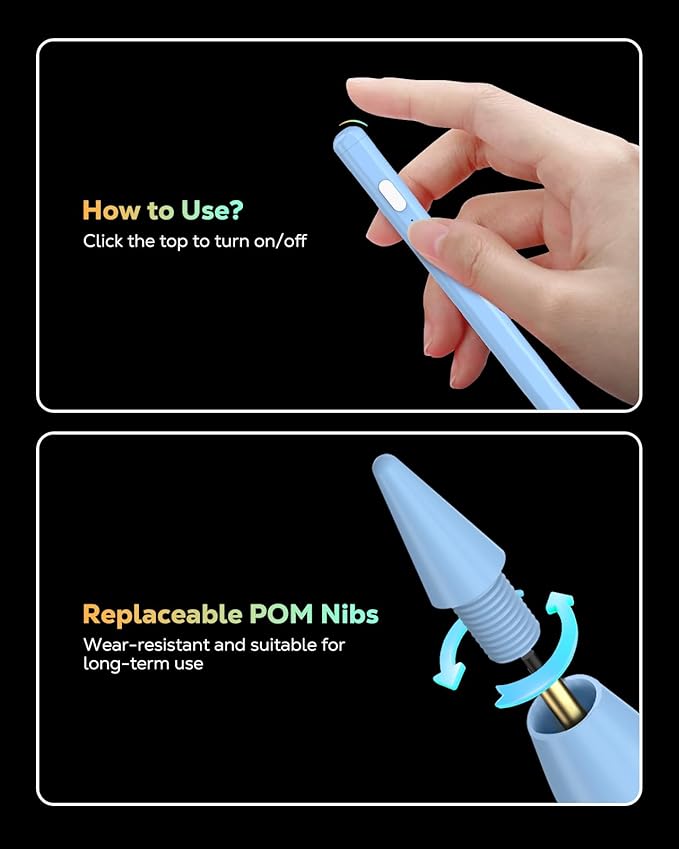 MoKo Pencil for iPad (A16) 11th 10th Gen, Stylus Pen for 2018-2025 Apple iPad 11/10/9/8/7/6/A16, Mini 7/6/5, Air M3/M2 11"/13"/5/4/3, Pro M4 13"/12.9"/11" Tilt Sensitivity, USB-C Fast Charging, Blue