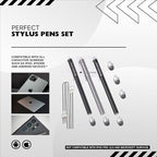 The Friendly Swede Mesh Tip Stylus Pen for Touchscreen — 3-Pack Micro-Knit Capacitive Stylus Pen for iPad & iPhone with 3 Replaceable Fiber Tips, Elastic Lanyards & Screen Cleaning Cloth