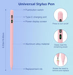 MoKo Stylus Pens for Touch Screens, Fast Charge Stylus Pen for Apple iPad/iPhone/Samsung/Lenovo/iOS/Android Tablets&Smart Phone Universal Stylus Capacitive Screen Pencil with Power Display, Pink
