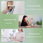 4Pcs Adhesive Phone Strap Grip Finger Holder for Hand, Sticky Elastic Cellphone Loops for Back of iPhone Case Accessories, Thin Smartphone Grips - Black Silver Black White