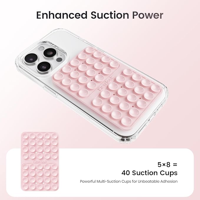 Klearlook Silicone Double-Sided Suction Cup Phone Case Detachable Mount, Sticky Phone Grip with Higher Suction Power for iPhone, Hands-Free Phone Accessories Holder for Selfies and Videos, Light Pink