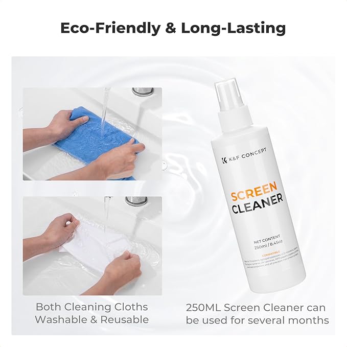 KF Concept 250ML Screen Cleaner Spray + Large Pearl Cloth + Microfiber Cloths*2 + 4 Brushes - Travel Size Electronic Cleaner for Car, Computer, Laptop, iPad, MacBook, Phone, Watch, Eyeglass