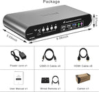 4 Computers 2 HDMI Monitor Automatic KVM Switch 8K@60Hz, Hotkey Switching, EDID, with Audio and Microphone, Aluminum Shell with Digital Display, USB 3.0 Hub, HDR10 with Cables