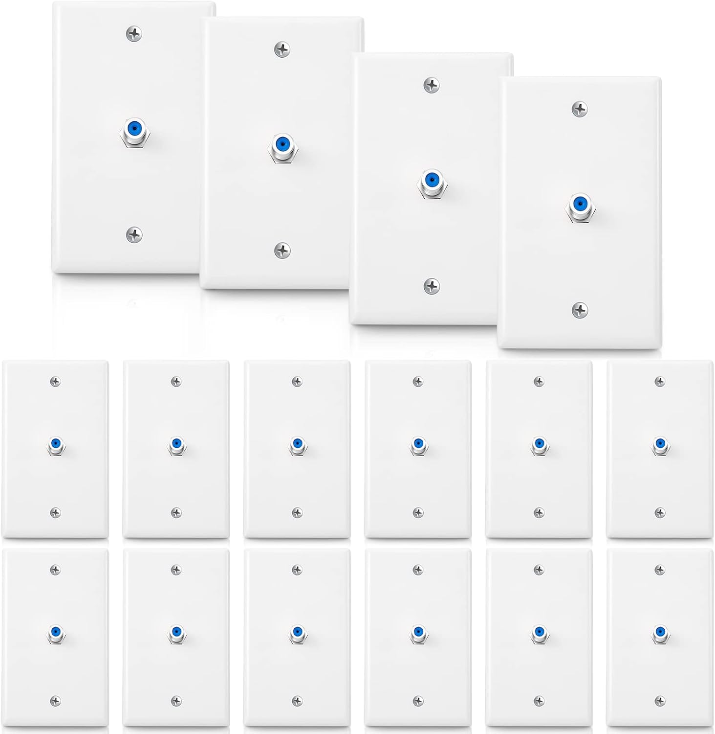 1-Port TV Cable Wall Jack F Connector Coax Video Jack Single Gang Wall Plates (Blue, 16 Pcs)