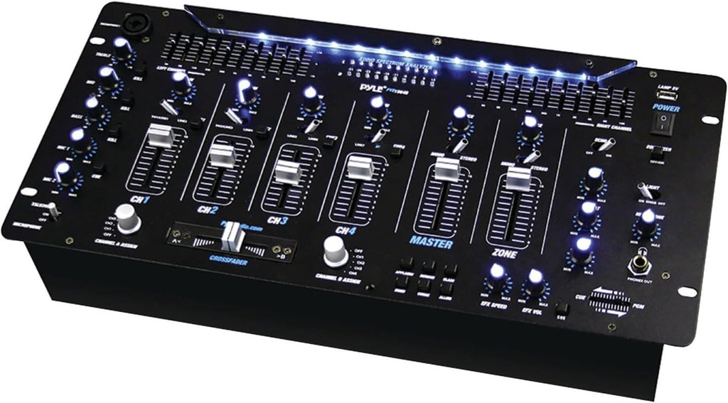 Pyle 6 Channel Mixer, Bluetooth DJ Controller, Stereo Mixer, Professional Sound System, LED Illumination, Mixer Digital Audio, Digital Mixing System, Speed Control, 5U Rack Mount System (PYD1964B)