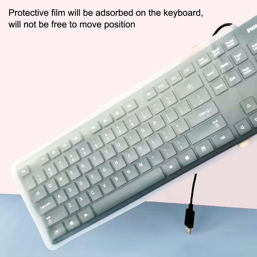 Universal Clear Desktop Computer Keyboard Protection Skin Protector Cover for PC 104/107 Keys Standard Keyboard,Ultra Thin Desktop PC Silicone Waterproof Dustproof Keyboard Cover (Type B)