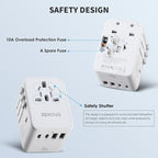 EPICKA Universal Travel Adapter, GaN International Plug Adapter with 3 USB-C 70W PD Fast Charging & 2 USB-A Adaptor All-in-one Wall Charger for USA EU UK AUS (TA-105 Pro, White)
