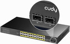 Cudy 24 Gigabit Ethernet Unmanaged PoE+ Switch, 300W, 24 * 100/1000Mbps PoE+ Ports, 2 Gigabit SFP, CCTV / VLAN Mode, 19-inch Rackmount, 802.3af/at, GS1028PS2