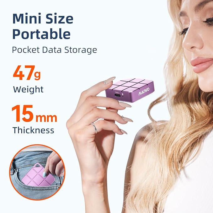 MAIWO 2TB Portable SSD External Solid State Drive, USB 3.2 GEN 2 Type-C Up to 1050MB/s, Mini PSSD for iPhone 15 Pro Max MacBook Pro PS5, Aluminum (Pinkish Purple)