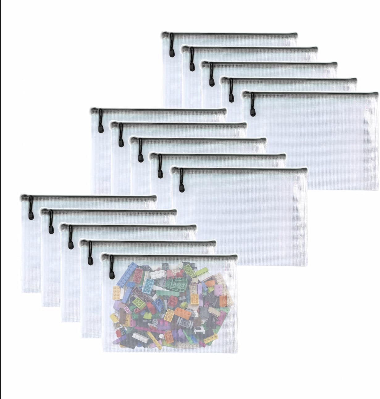 Oaimyy-15 Pcs-5"x 7"-Mesh Zipper Pouches File Bags Puzzle Storage Bags Folders Large Bag Zip Pouch for Office Supplies,Organizing Classroom Storage,Board Game Organization-Black