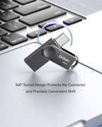 128GB USB C Flash Drive, Dual Drive USB 3.0 and Type C Thumb Drive Up to 110MB/s Read Metal Waterproof Swivel Design Portable for PC Laptop Tablet Android Smartphone iPhone 15 and More, Gray