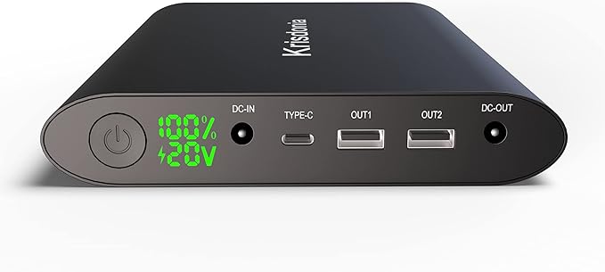 Krisdonia 50000mAh Laptop Power Bank 5/9/12/16/19/20V Portable Laptop Battery Charger with QC3.0 USB-A Port & 12V Type-C Port for Laptop, Tablet, Smartphone and More Devices