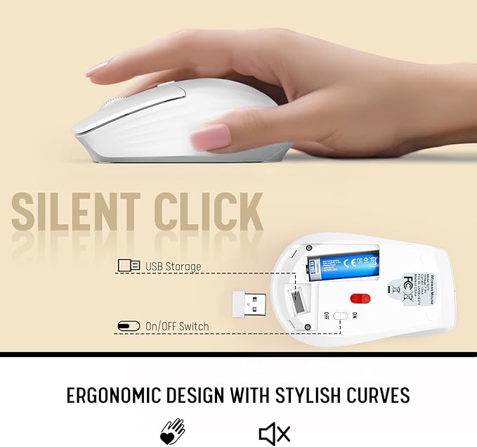 White Wireless Keyboard and Mouse Combo - Full-Size Quiet Keyboards with Palm Rest, Phone Holder, Multimedia Keys, Batteries Included, Office Key Board Compatible with Windows, PC, Laptop - Trueque