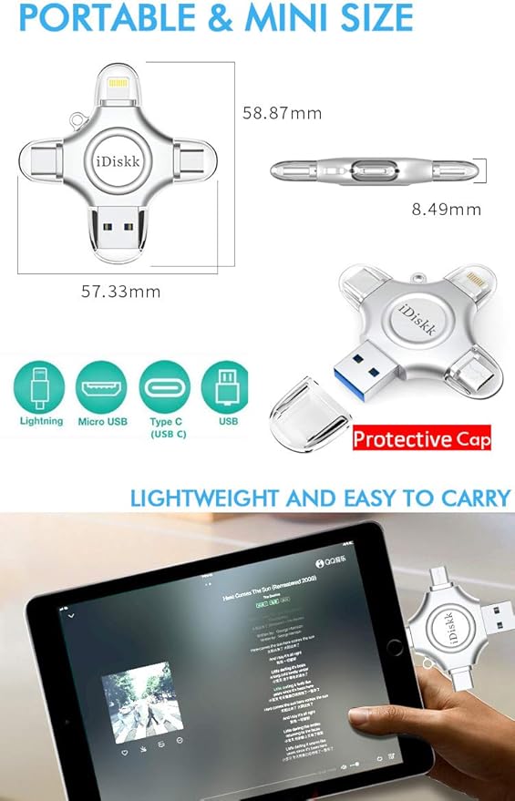 【1T B App*le Certified】 iDiskk 1T Photo Memory Stick for iPhone USB Flash Drive for USB-C iPad Android, Samsung USB for iPhone 16/15/14/13/13 pro/12/12 pro/12 mini/11/11/Pro/XR/X, Photo Stick for PC