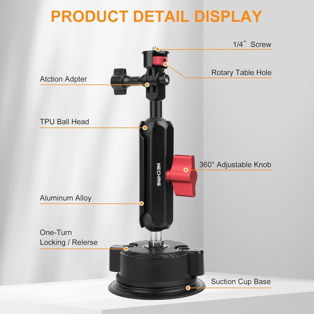 Camera Suction Cup Mount Kits-360°Ball Head Magic Arm,Double-Layer Suction Cup Mount for Action Cameras, GoPr0 Hero 13/12, DJI Osmo X4/X3,Mount on Car Windshield,Dashboard-Video Shooting,JC019