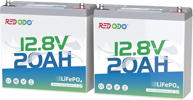 Redodo 12V 20Ah LiFePO4 Battery, 4000+ Deep Cycles Lithium Battery with 20A BMS, 256Wh Energy, Very Suitable For Outdoor Camping, Lighting, Fishing and More (2 Pack)