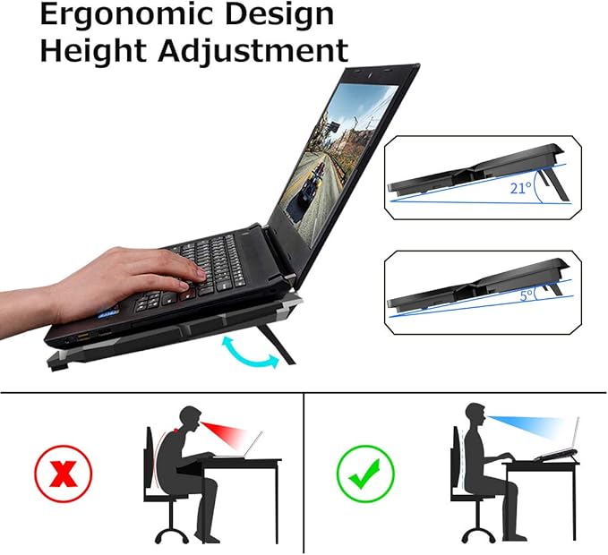 Laptop Cooling Pad, Laptop Cooler with 6 Quiet Fans RGB 7 Color Light for 15.6-17 Inch Laptop Cooling Fan Stand, Portable Slim USB Powered Gaming Laptop Cooling Pad, Switch Control Fan Speed(Black)