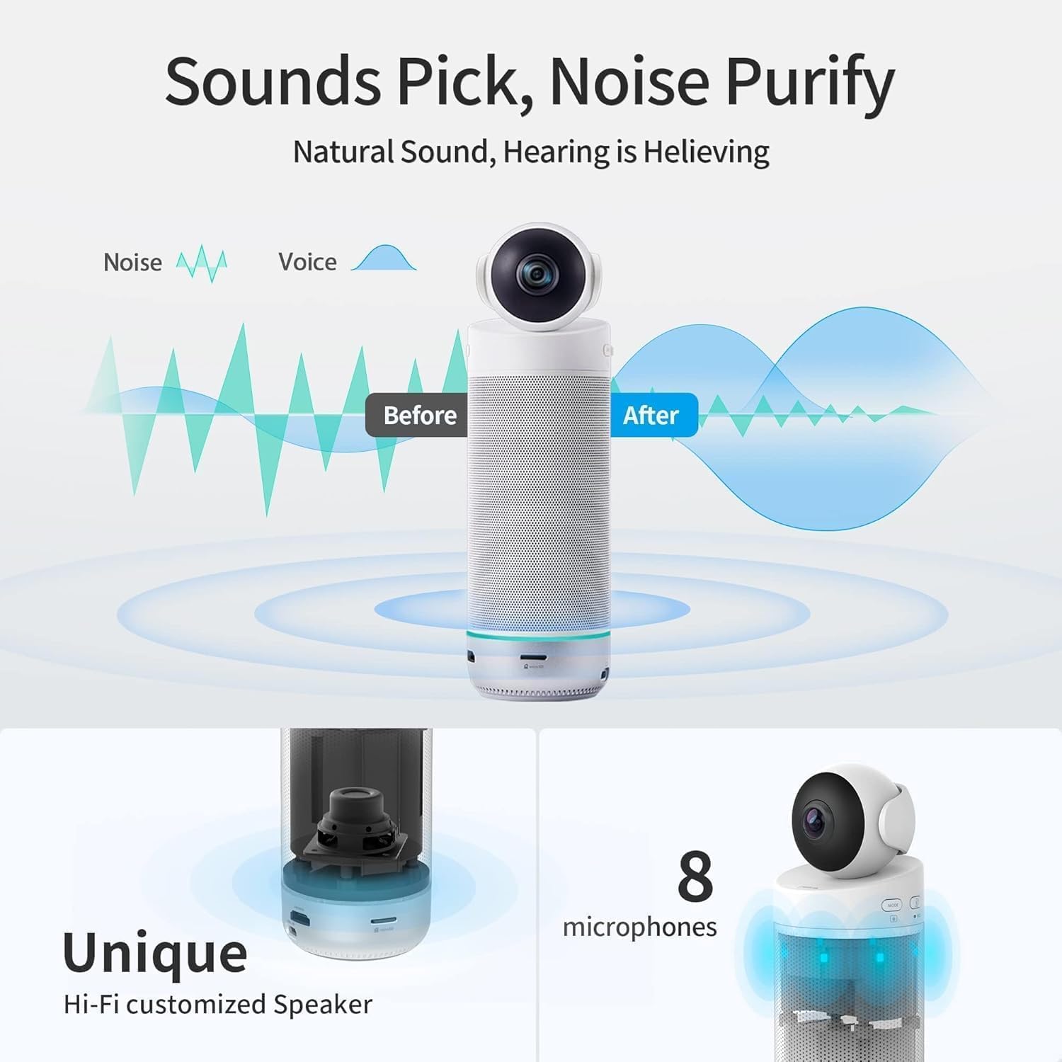 KanDao Meeting S - 180° Standalone Video Conferencing Camera, Microphone & Speaker Video Audio 4-in-one Meeting Camera, AI Smart Framing & Tracking, Hybrid Meeting Room Conference System, Zooming