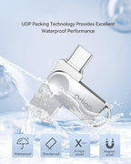 64GB USB C Flash Drive, Dual Drive USB 3.0 and Type C Thumb Drive Up to 110MB/s Read Metal Waterproof Swivel Design Portable for PC Laptop Tablet Android Smartphone iPhone 15 and More, Silver