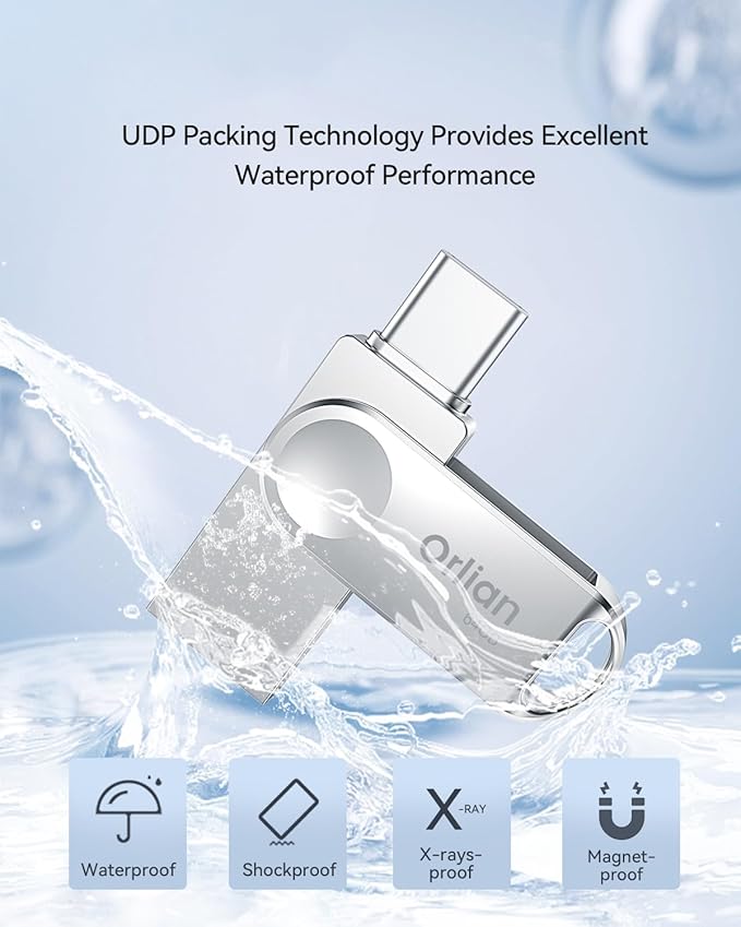 64GB USB C Flash Drive, Dual Drive USB 3.0 and Type C Thumb Drive Up to 110MB/s Read Metal Waterproof Swivel Design Portable for PC Laptop Tablet Android Smartphone iPhone 15 and More, Silver