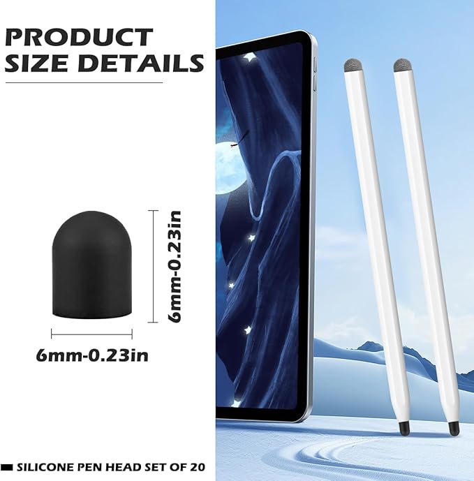 20Pcs Replacement Tips Silicone Rubber Touch Screen Pens Tips for Touch Pen (6 * 6mm)