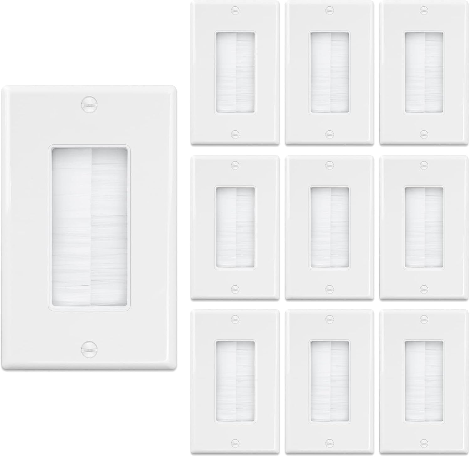 Iwillink Brush Wall Plate (10 Pack), Cable Pass Through Insert for Wires, Single Gang Cable Access Strap, Wall Socket for HDTV, Home Theater Systems