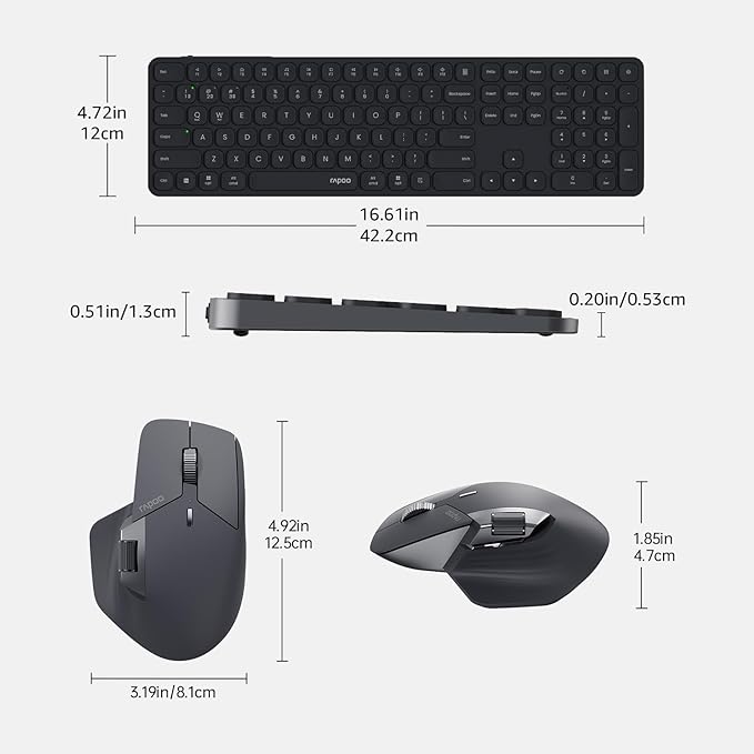 Rapoo 9560M Wireless Keyboard and Mouse Combo, Blade-Series E9550L 110-Key Ultra-Thin Keyboard and MT760SE Wireless Mouse, Support 4 Devices, Quiet, USB-C, Rechargeable, for Windows/Mac/Linux/Chrome